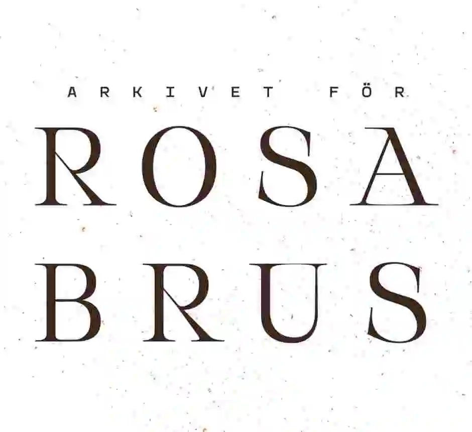 Text på färgstänkt bakgrund som lyder Arkivet för Rosa Brus